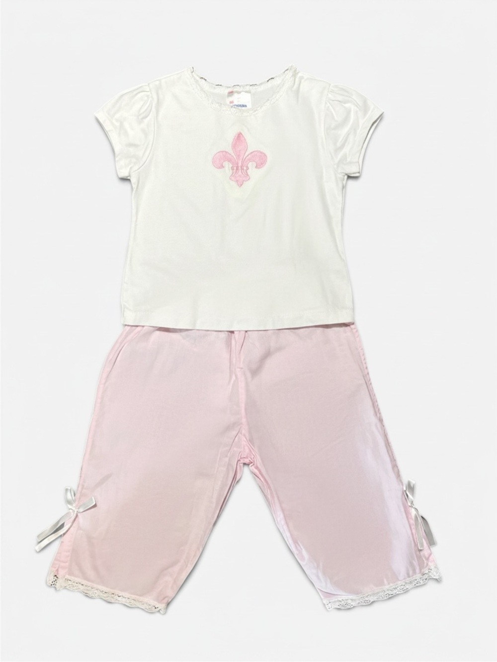 Little Girls White and Pink Fleur de Lis Lounge Set | Girls 24 Mo.